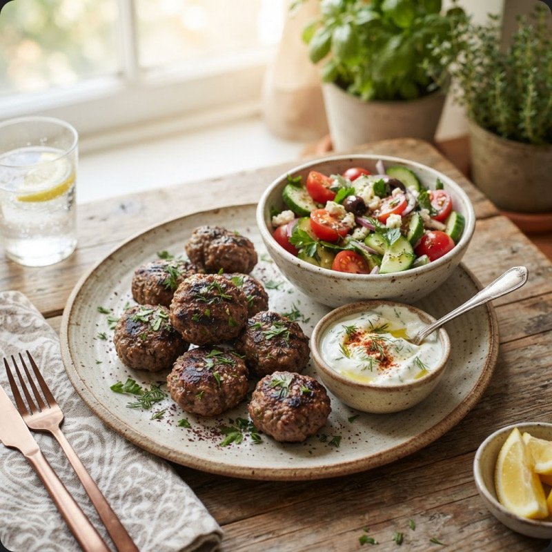 Beef Meatballs with Skyr & Crudites Salad