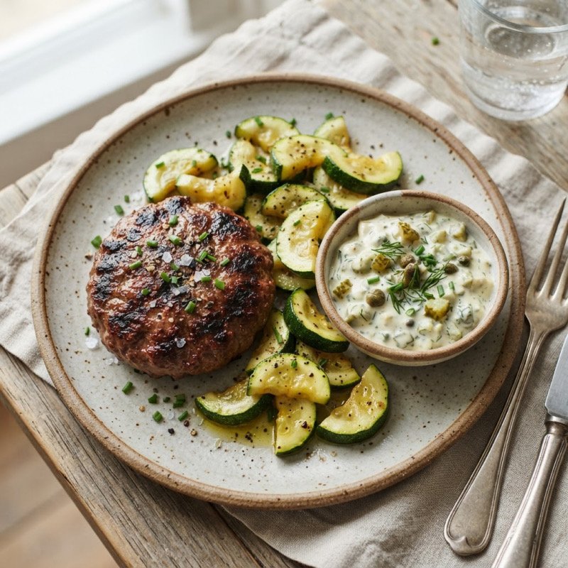 Beef Patty with Zucchini & Tartar Sauce