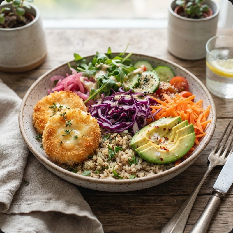 Breaded Goat Cheese Bowl with Crudites