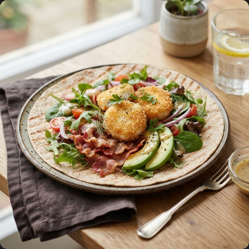 Breaded Goat Cheese Wrap with Avocado & Bacon