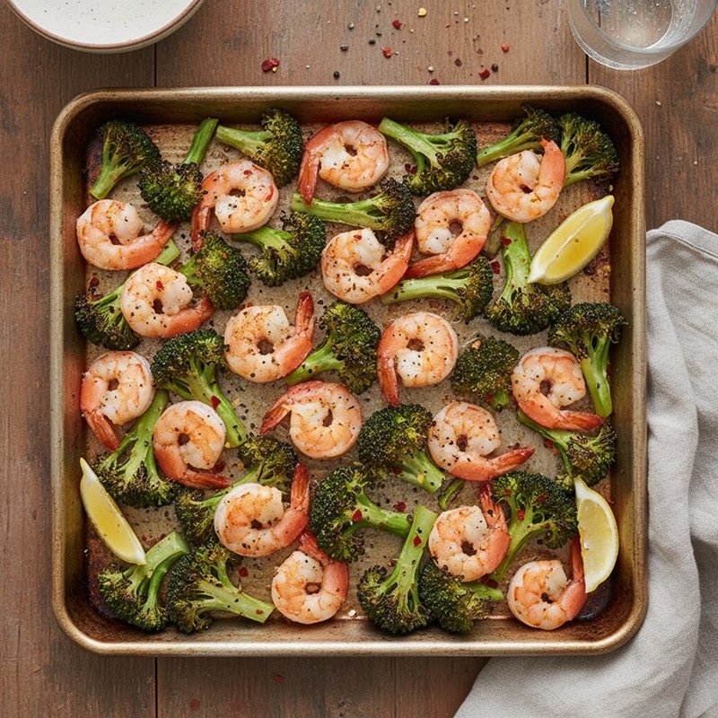Brocoli and shrimp in the hoven