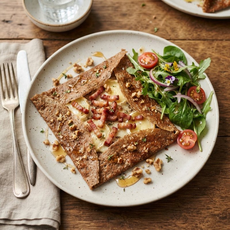 Buckwheat Galette with Bacon, Goat Cheese & Honey