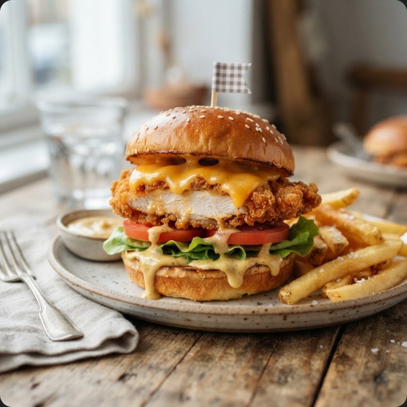 Chicken Cheeseburger with Honey Mustard Sauce