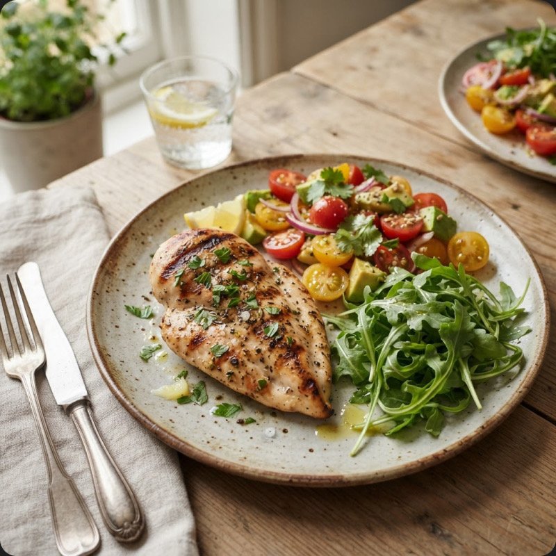 Chicken with Tomato & Avocado Salad