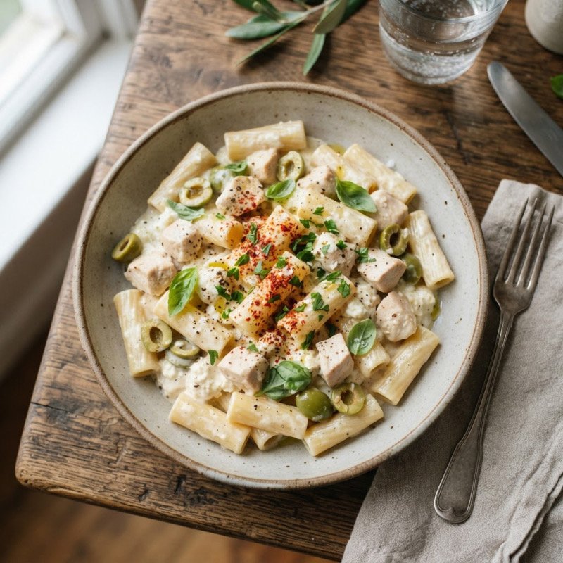 Creamy Pasta with Chicken & Olives