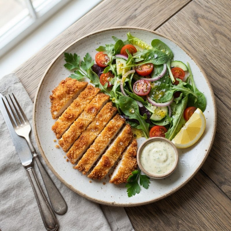 Crispy Breaded Chicken with Salad