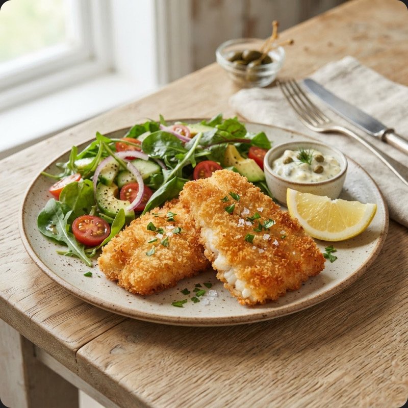 Crispy Cod with Salad