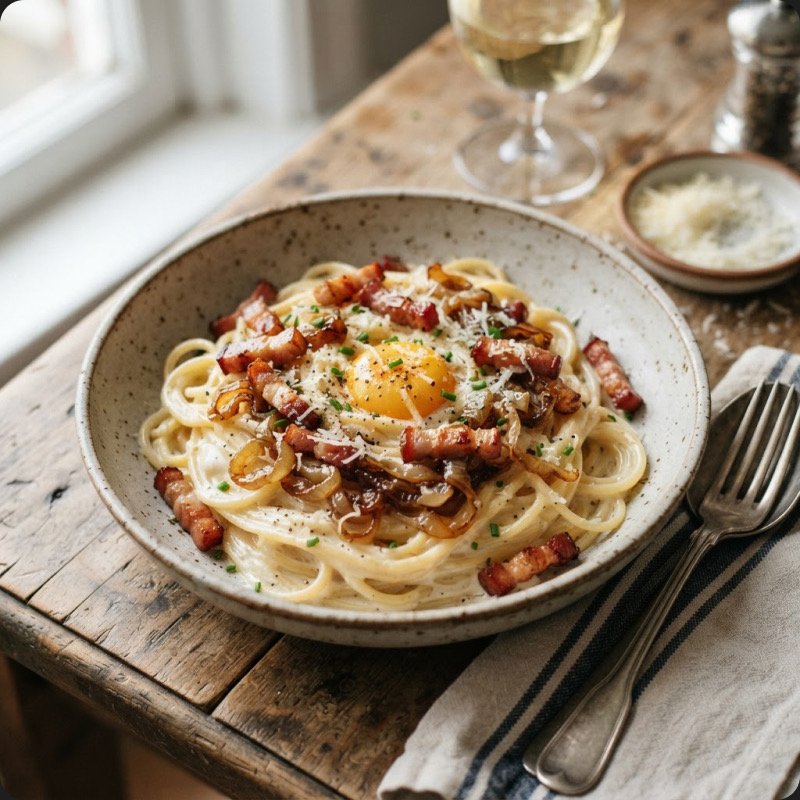 French-Style Creamy Carbonara Pasta
