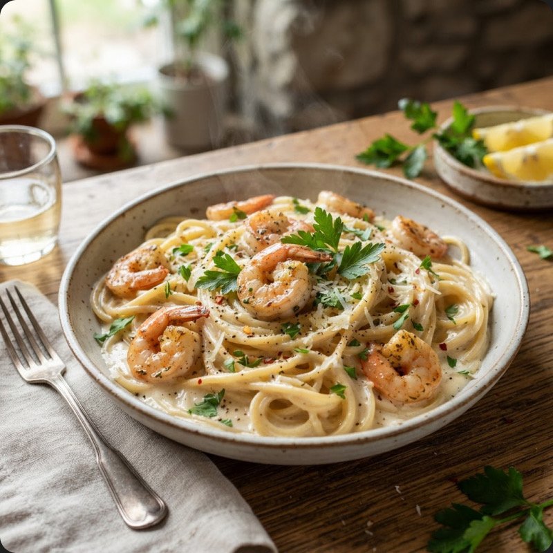 Gluten-Free Garlic Shrimp Spaghetti