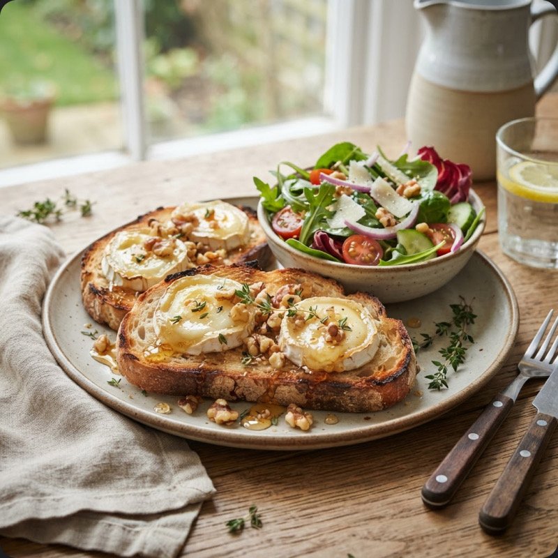 Goat Cheese & Honey Toasts with Salad