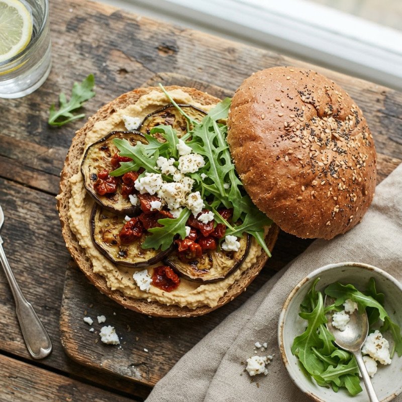 Hummus, Feta & Eggplant Burger