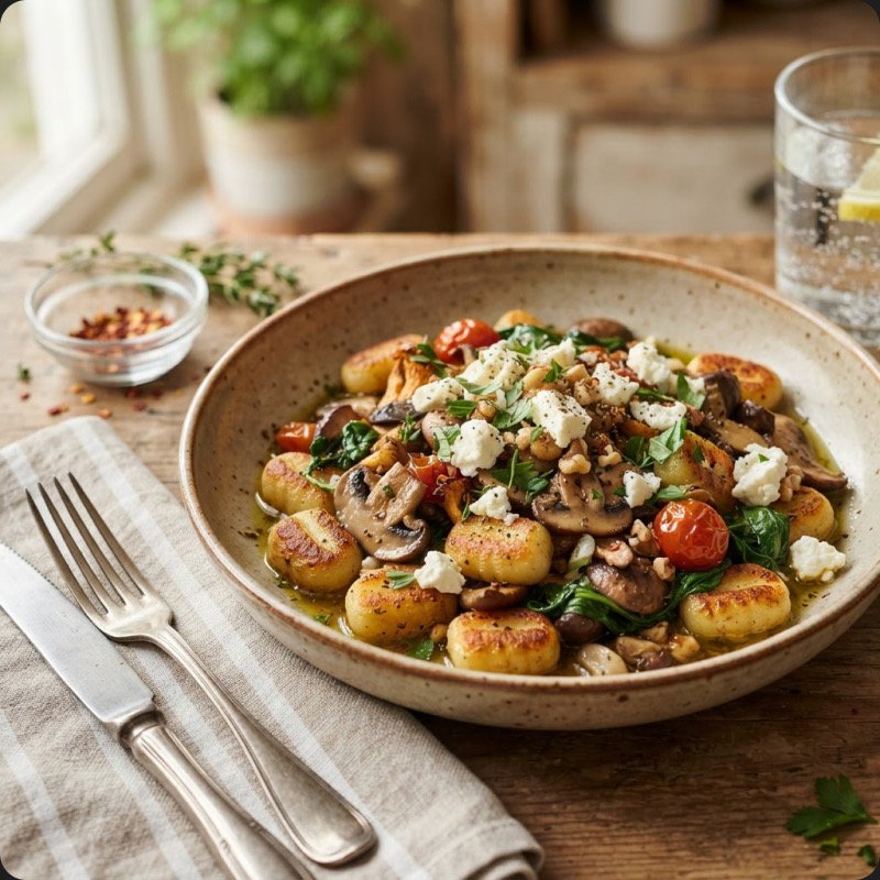 Pan-Fried Gnocchi with Mushrooms & Feta