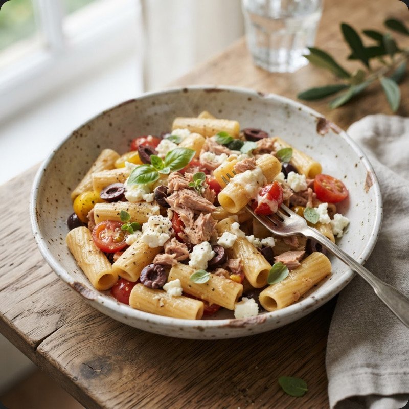 Pasta with Tuna, Cherry Tomatoes & Feta