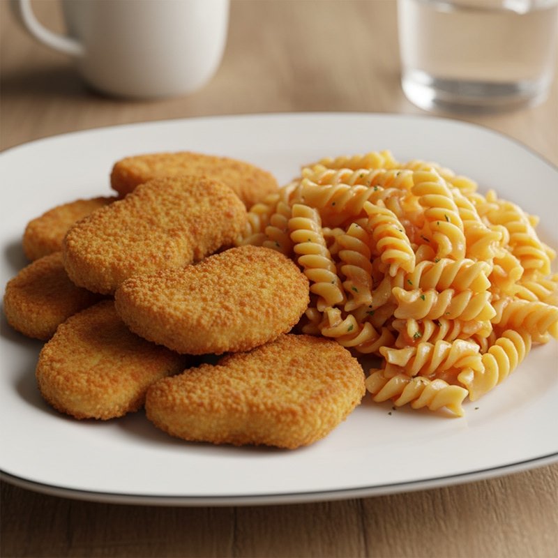 Pastas and chicken nuggets