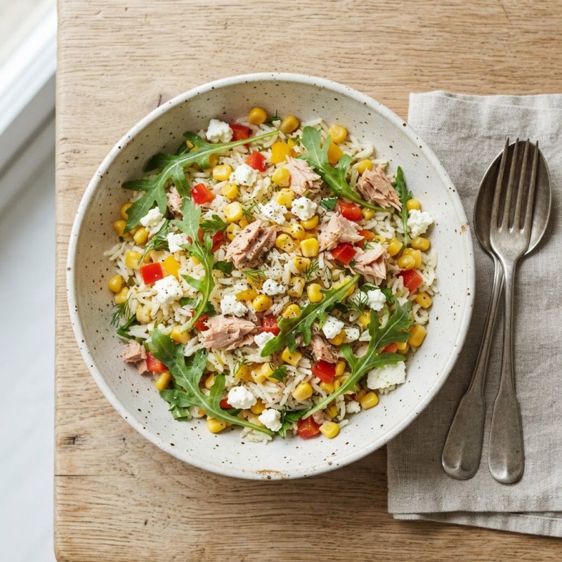 Rice Salad with Corn, Tuna & Bell Pepper