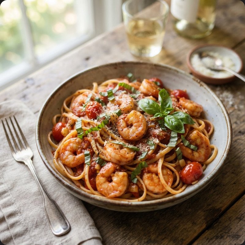 Shrimp Linguine with Tomato Sauce