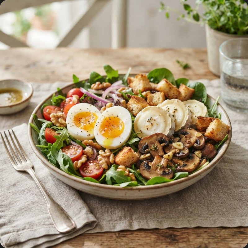 Soft-Boiled Egg Salad with Goat Cheese & Mushrooms