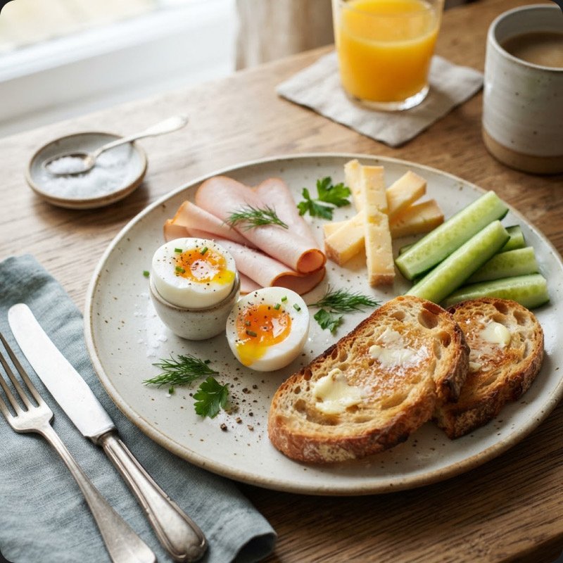 Soft-Boiled Eggs with Comté & Turkey Ham