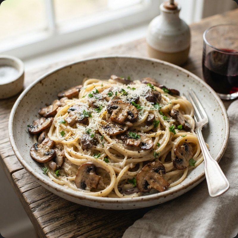 Spaghetti with Creamy Mushroom Sauce