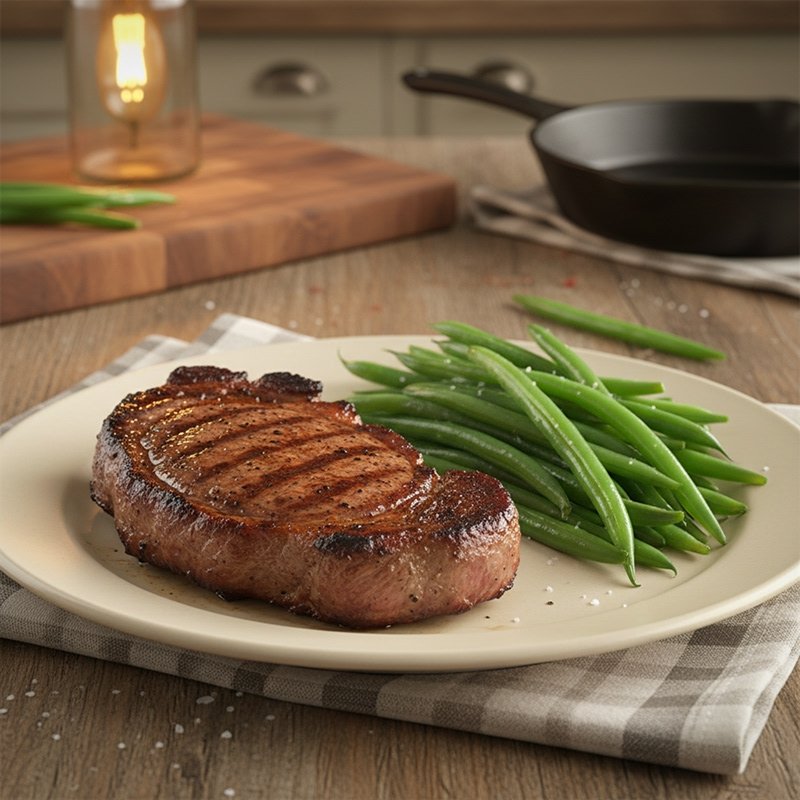 Steak and long green beans