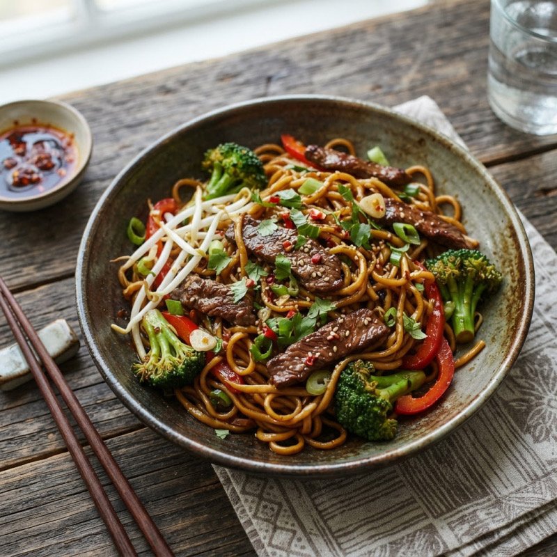 Stir-Fried Noodles with Beef & Broccoli