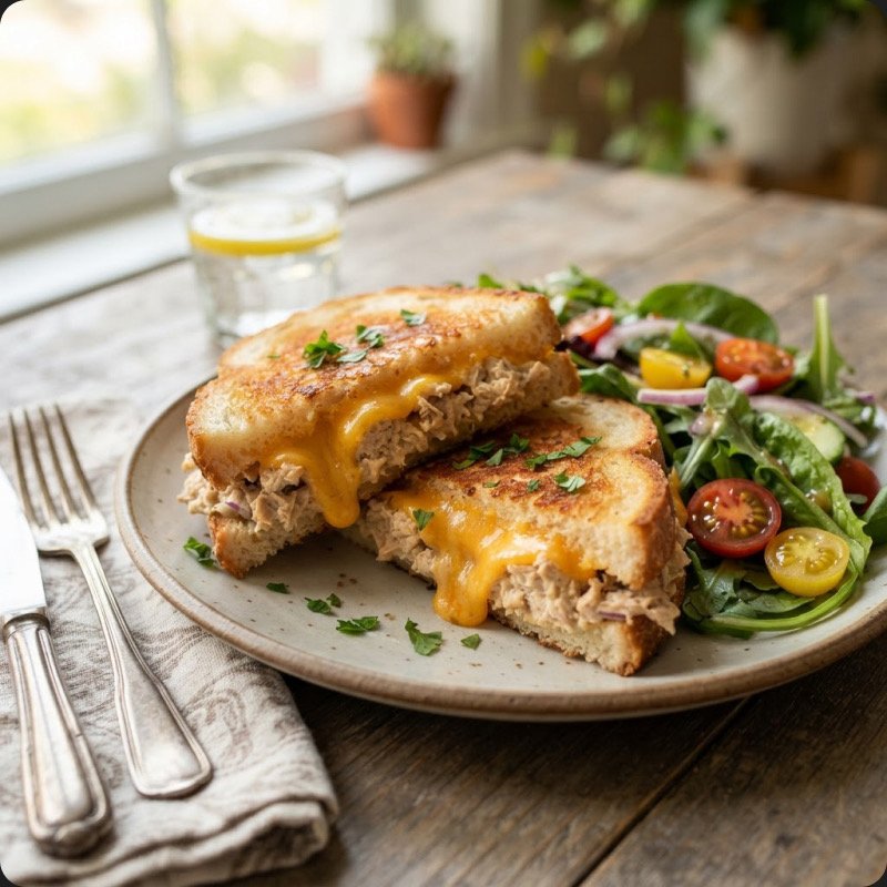 Tuna Melt Sandwich with Salad