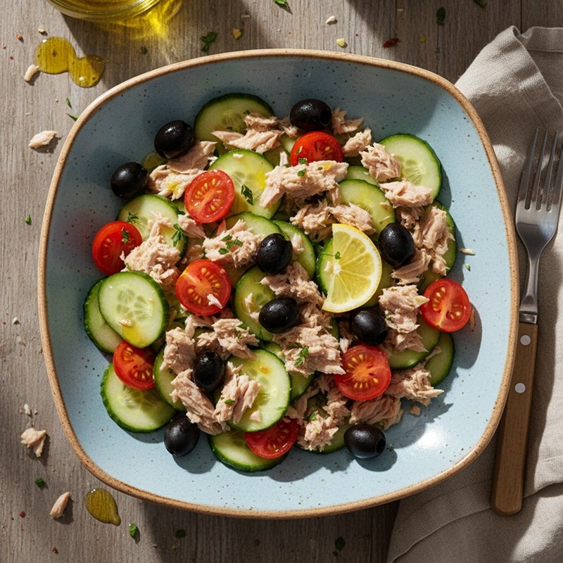 Tuna, olives and veggies salad