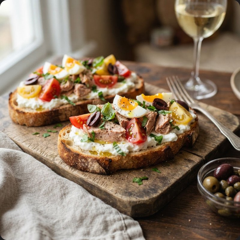 Tuna, Tomato & Egg Bruschetta